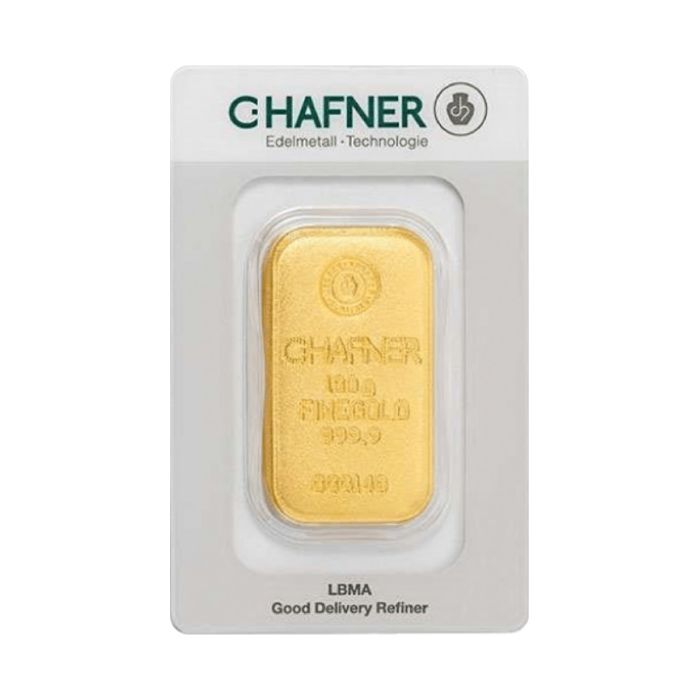 100 Gramm Goldbarren gegossen C.HAFNER