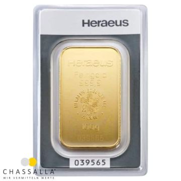 100 Gramm Goldbarren Heraeus