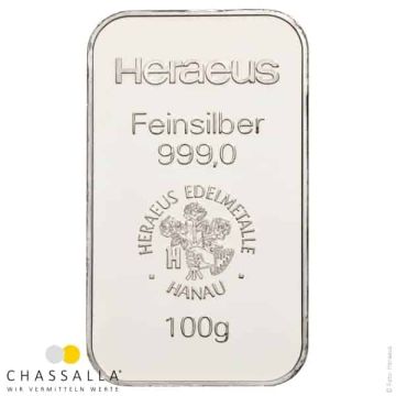100 Gramm Silberbarren Heraeus
