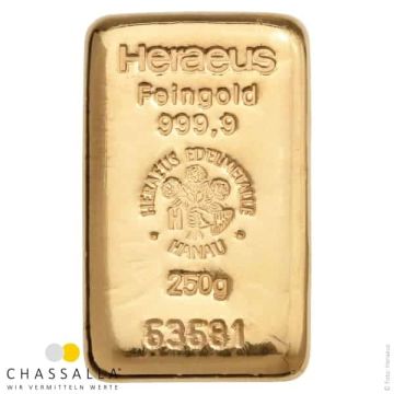 250 Gramm Goldbarren Heraeus